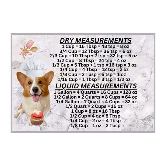 Corgi Dog Measuring Chart Magnet Kitchen Baking Guide - Picture 1 of 1